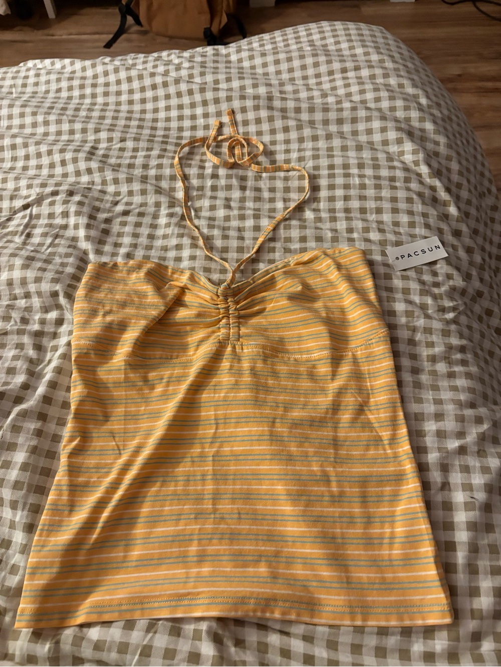 PacSun Yellow & White Striped Halter Tube Top